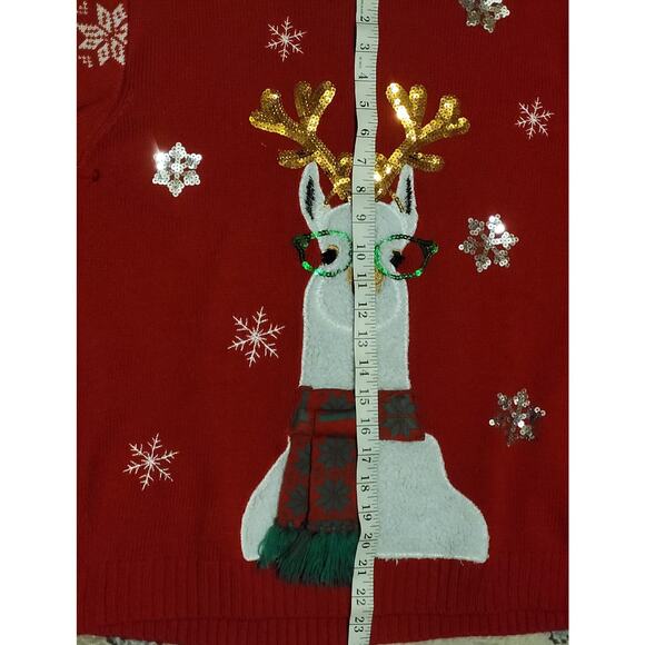 33 Degrees Ugly Christmas Sweater with Lama with Glasses Red and Green Size M - Picture 5 of 7
